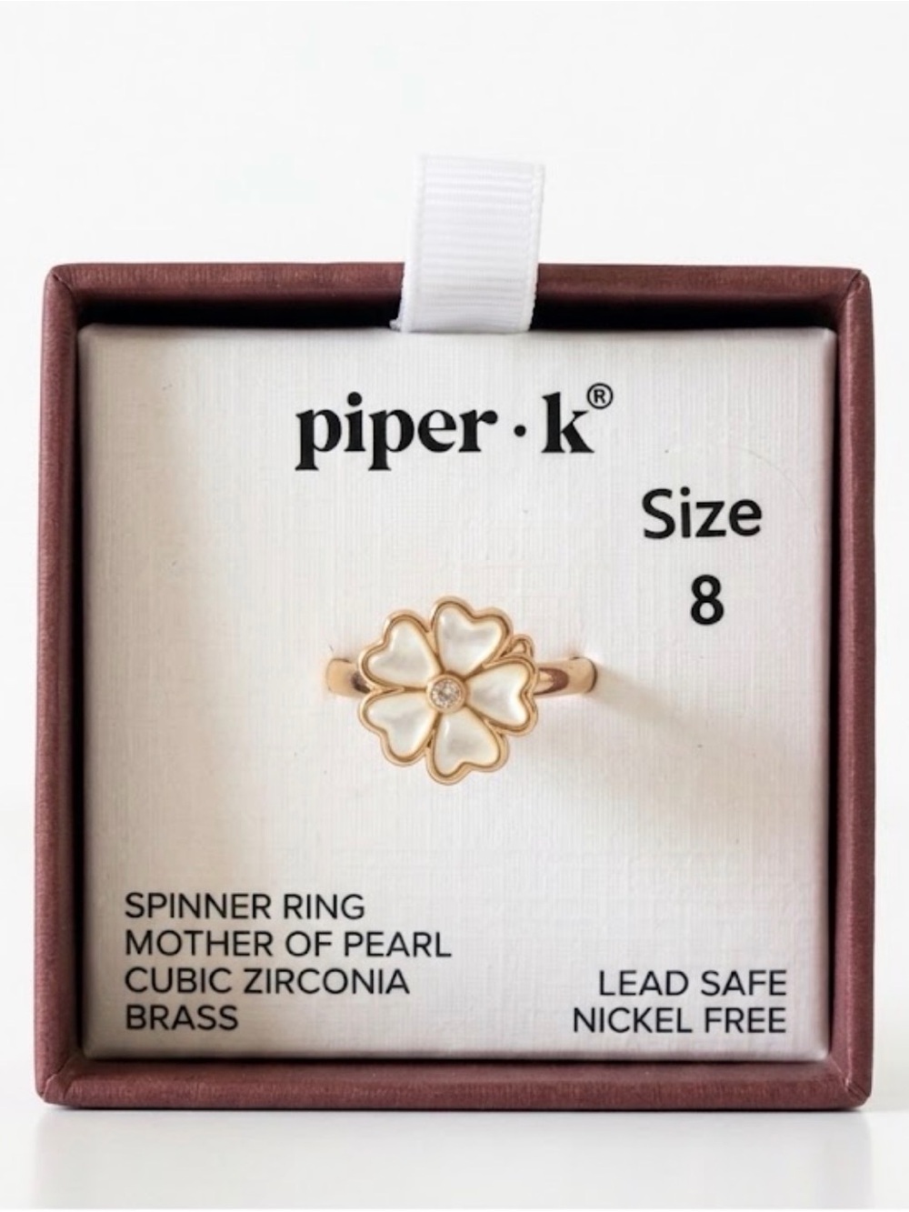 NWT ⚜️🤍⚜️ Piper K Floral Spinner Ring with Mother of Pearl, Cubic Zirconia